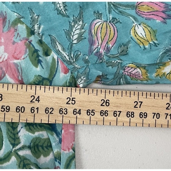 Wayward Fancies Womens XL Dress Green Floral Print Cotton Tiered Trapeze Peasant - Picture 5 of 6